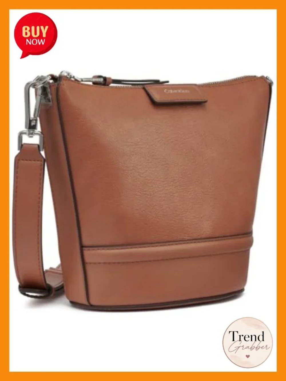 Vegan Leather Crossbody Bag with Zip and Slip Pockets
